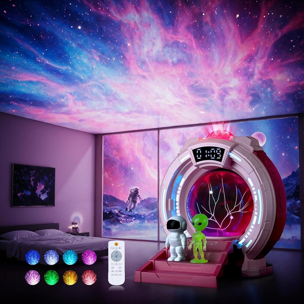 ACJPR - Portal Plasma Ball Night Light LED Galaxy Projector Alien Lamp with White Noise Bluetooth Speaker Alarm Clock