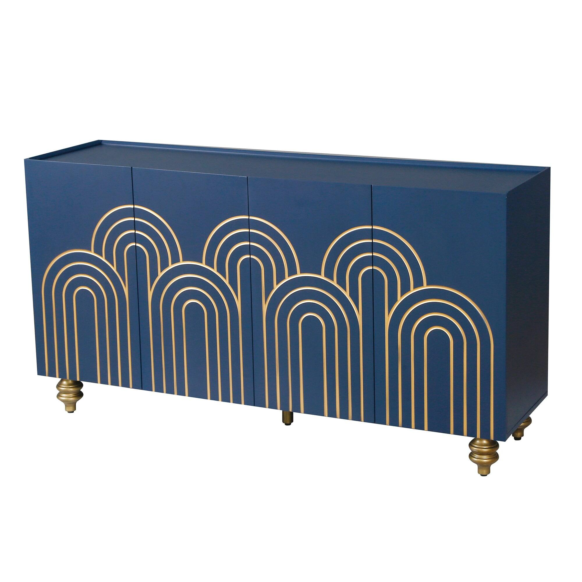 Alt View 7. Boyel Living - Modern Fluted Four Door Sideboard Storage Cabinet - Navy Blue.