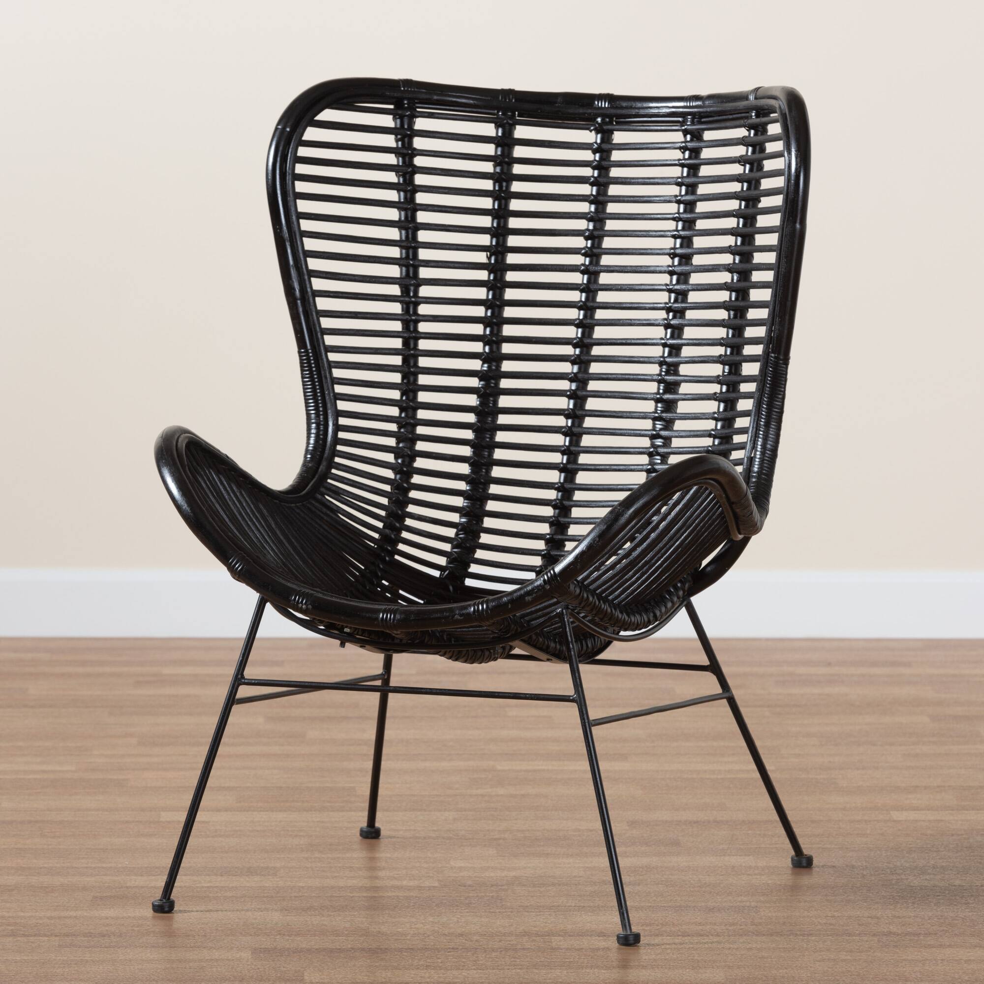 Alt View 5. bali & pari - Colorado Modern Bohemian Rattan and Metal Accent Chair - Black.