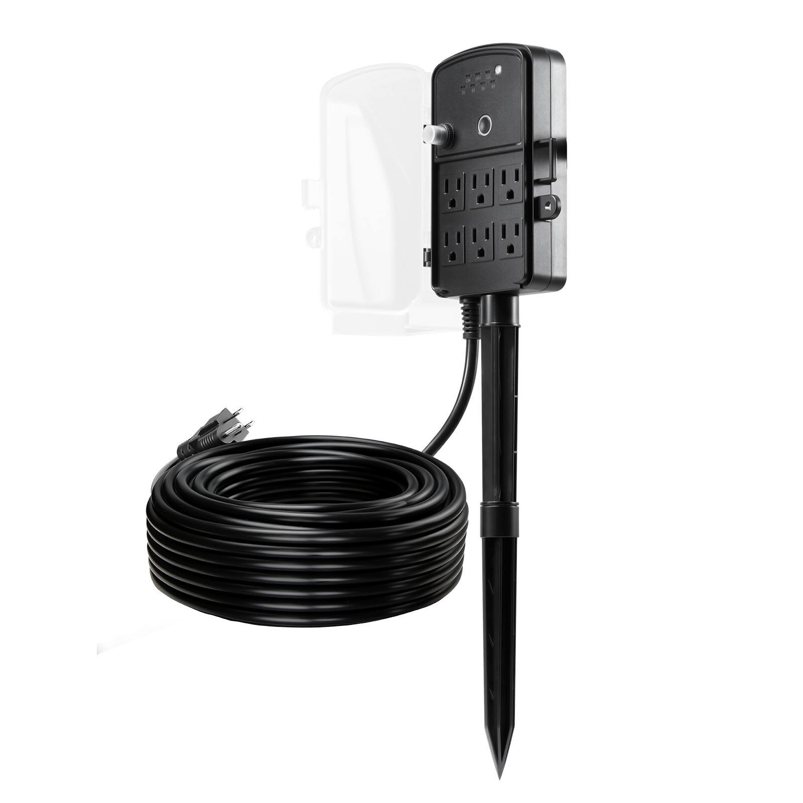 Alt View 5. VEVOR - Outdoor Power Stake, 100FT Extension Cord, Outdoor Power Strip Weatherproof with Cover, Remote Control Dusk to Dawn - Black.