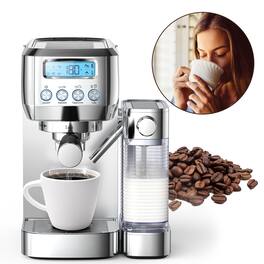AMZCHEF - 20 Bar Espresso Machine with 1.3L water Tank and 0.7L milk Reservoir Coffee Maker for Espresso Cappuccino and Latte - Silver