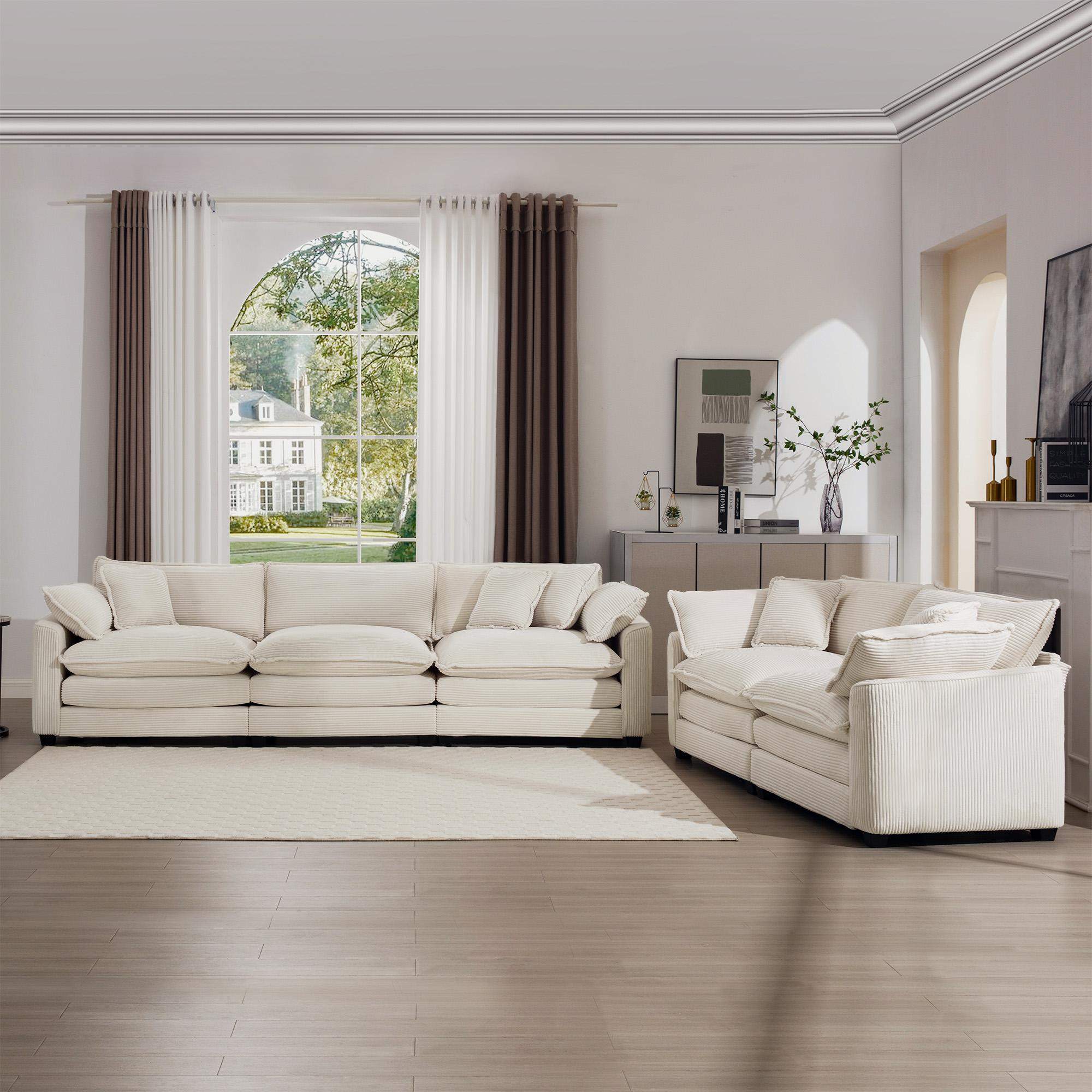LOVMOR Modern Fabric Living Room Set of 2 Sofas with One 2Seat Sofa and ...