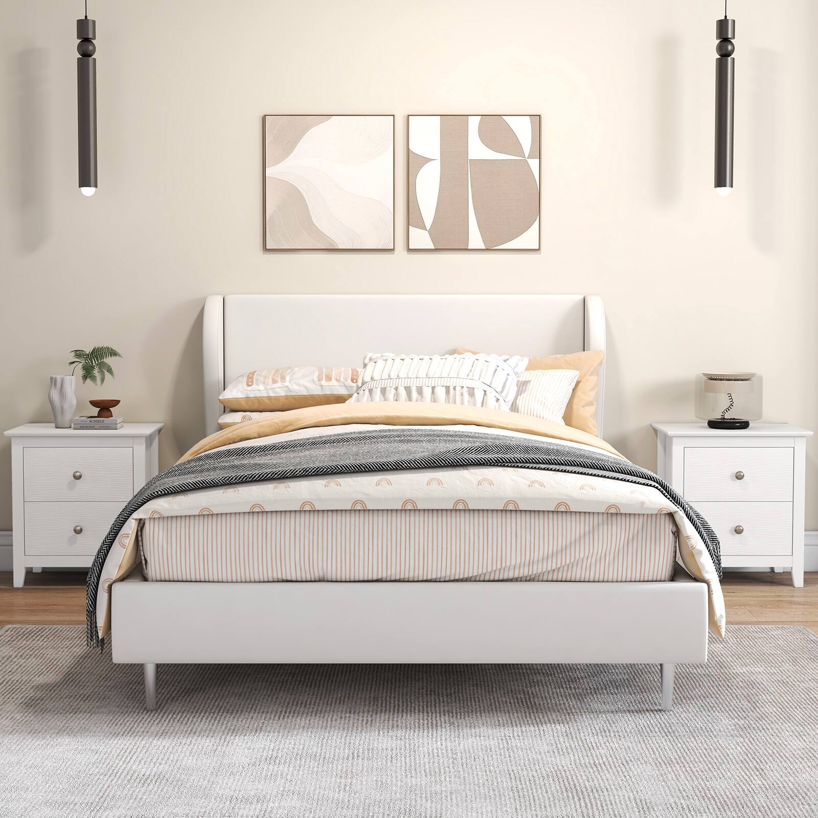 Alt View 7. Ecooso - Modern 2 Drawer Nightstand for Small Spaces Bedside End Side Table Storage Unit - White.