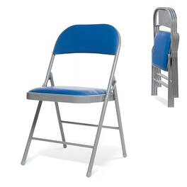 Essen Blissed - 4 Pack Folding Chairs with Padded Seats for Events Home Office, Pu Leather Folding Chair - Blue