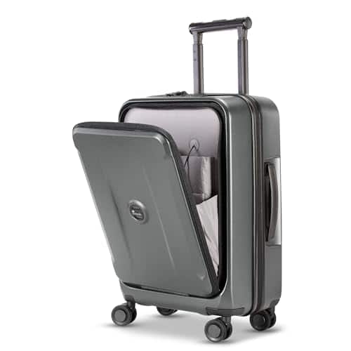 DORLUKFU - Carry On Luggage with Front Pocket & USB Port, PC Hardside 20 Inch luggage with Spinner Wheels & Built-in TSA Lock - Gray