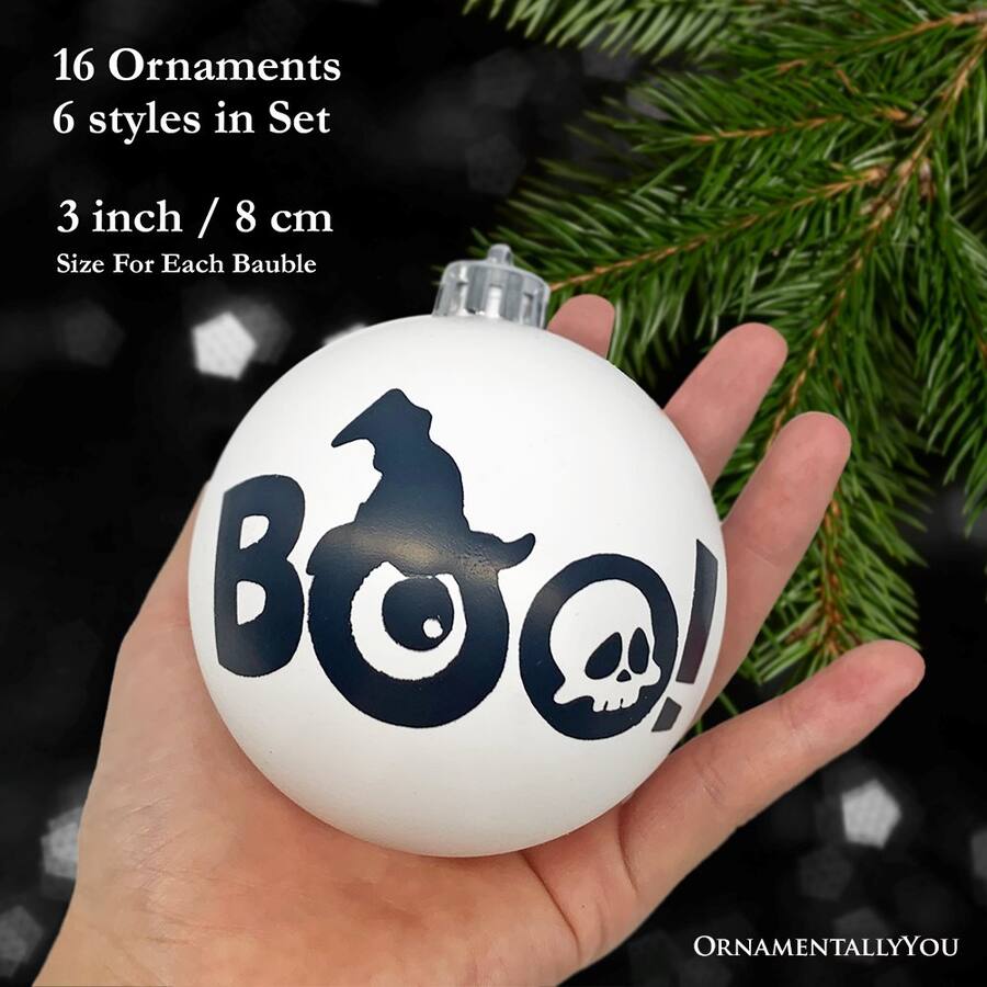 OrnamentallyYou Creepy Boo Assorted 16 Piece Black and White Ornament ...
