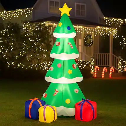 Front. BreeBe - 6ft Inflatable Christmas Tree with Gift Boxes Outdoor Holiday Décor - Multicolor.