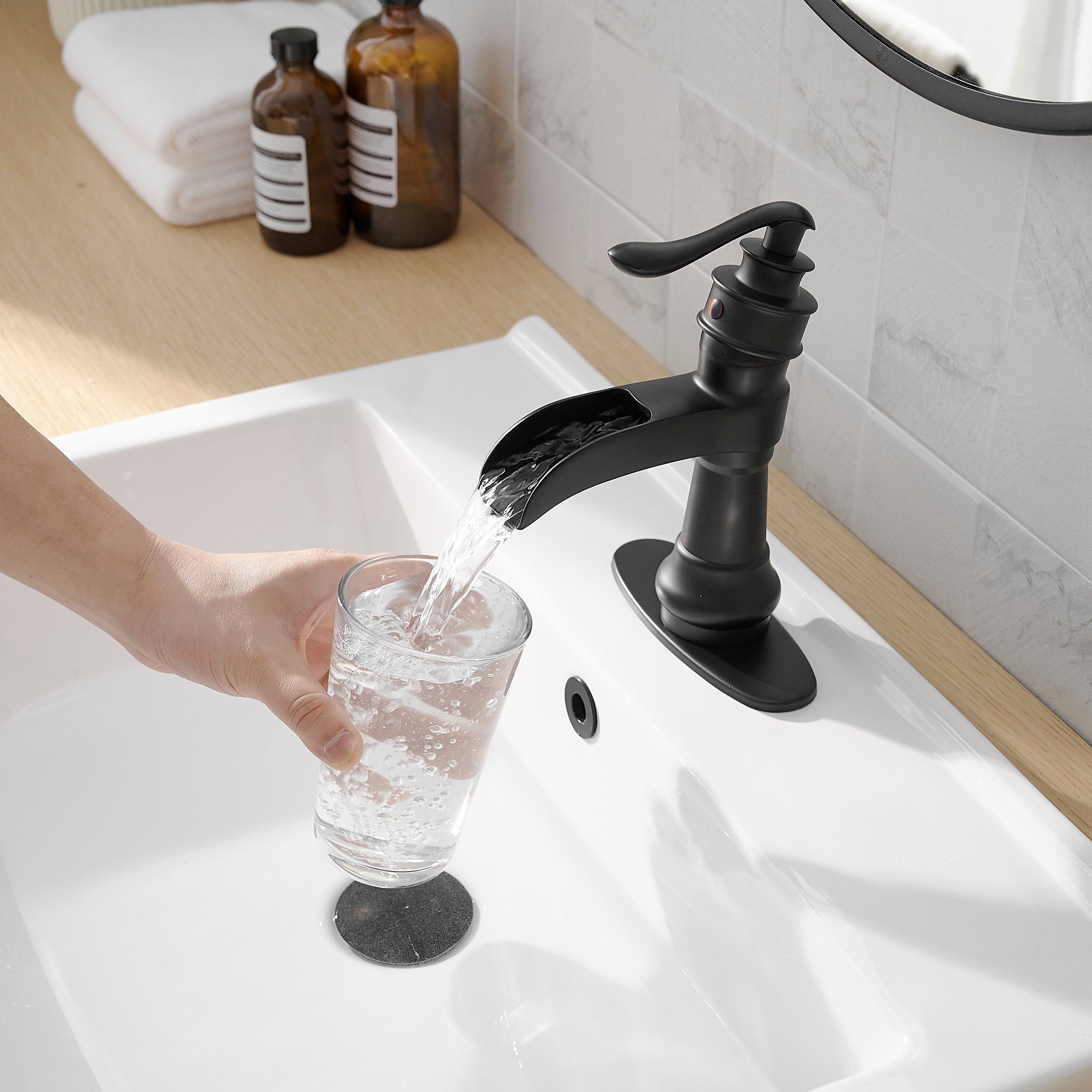 Alt View 7. Boyel Living - Waterfall Single Hole Single-Handle Low-Arc Bathroom Faucet with Pop-up Drain in Matte Black - Matte Black.