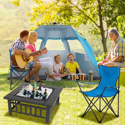 Alt View 7. Winado - 32in Metal Fire Pit Stove, 3-in-1 Square Wood Burning Firepit Table with Cover for Outdoor Camping Garden Party Picnic - Black-Rectangle Pattern.