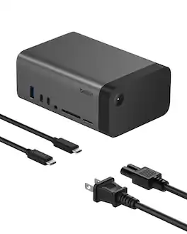 Belkin - USB-C Hub, 11-in-1 Pro GaN Dock 150W, Multi-Port Docking Station for Triple Monitor Display for MacBook Pro & More - Gray