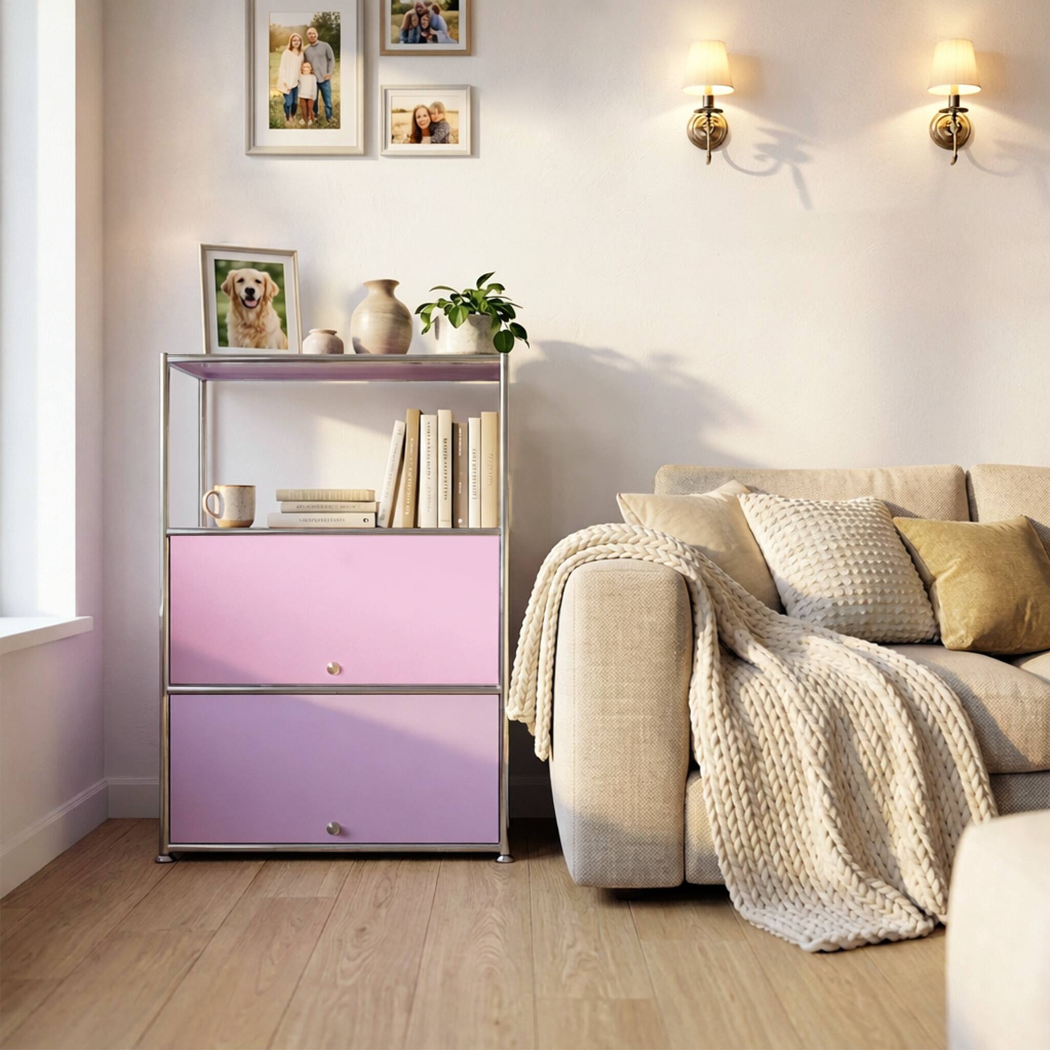 Alt View 2. Malletson - 3-Tier Storage Cabinet Metal Shelving Unit Multi Functional Kitchen Organizer - Pink.