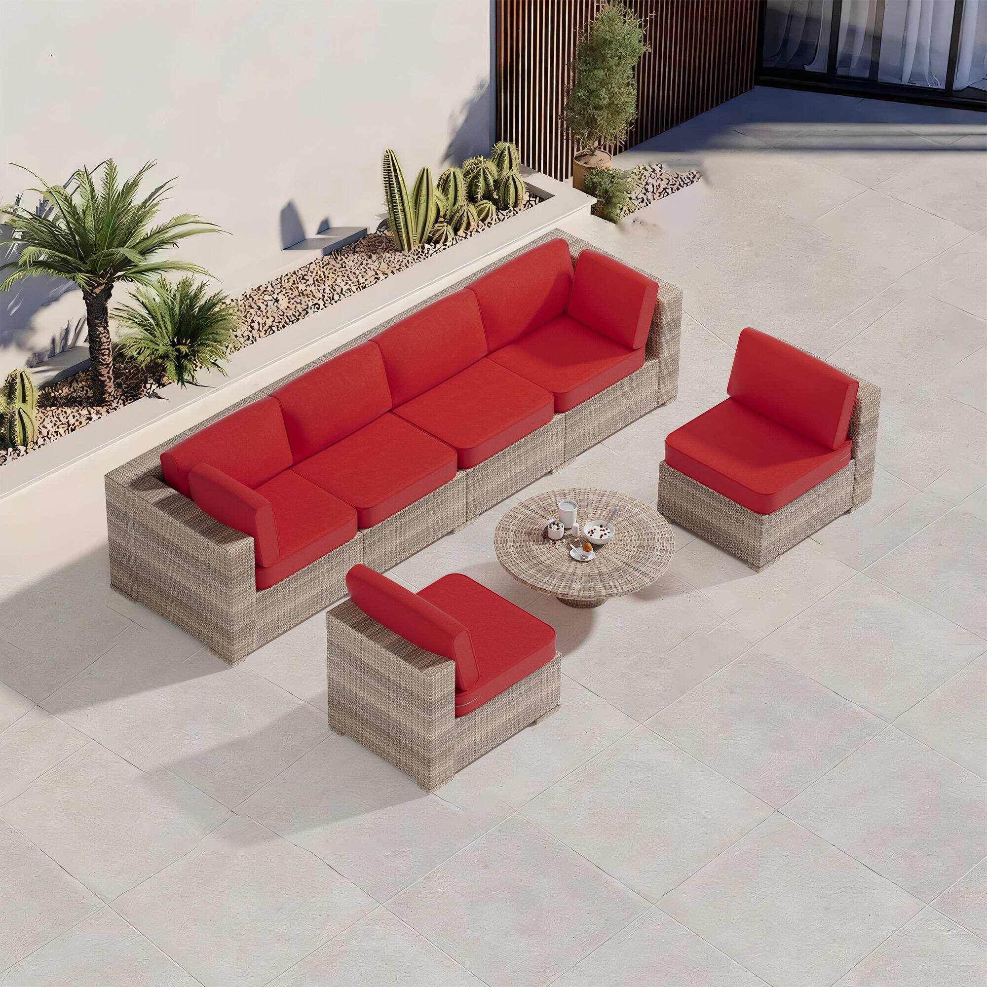 Back. RYHNUYNE - 14-Piece Outdoor Patio Sofa Cushions,Red Seat Cushion with Zipper, Water-Resistant Patio Furniture Cushion - Red.