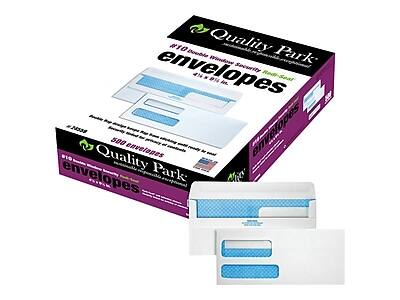 #10 Double Window Security Envelopes  
Quality Park  
500 envelopes  
#N553g  
Security: Double Window  
Size: 4 1/8" x 9 1/2"  
Quality Park  
Security Envelopes