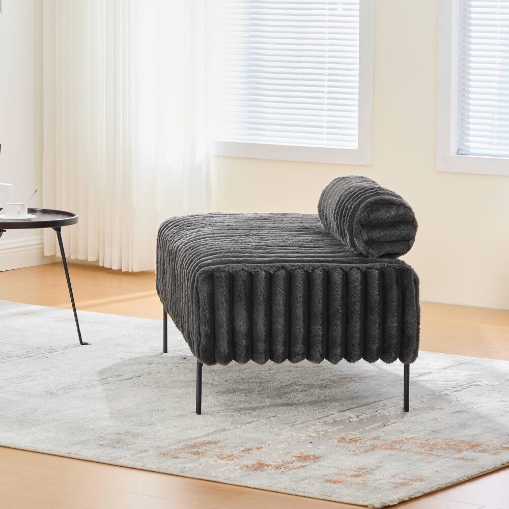 Alt View 4. Ropilly - Ropilly Upholstered Bedroom Bench Mini Loveseat with Adjustable Back Faux Fur End of Bed Small Sofa Charcoal - Charcoal.