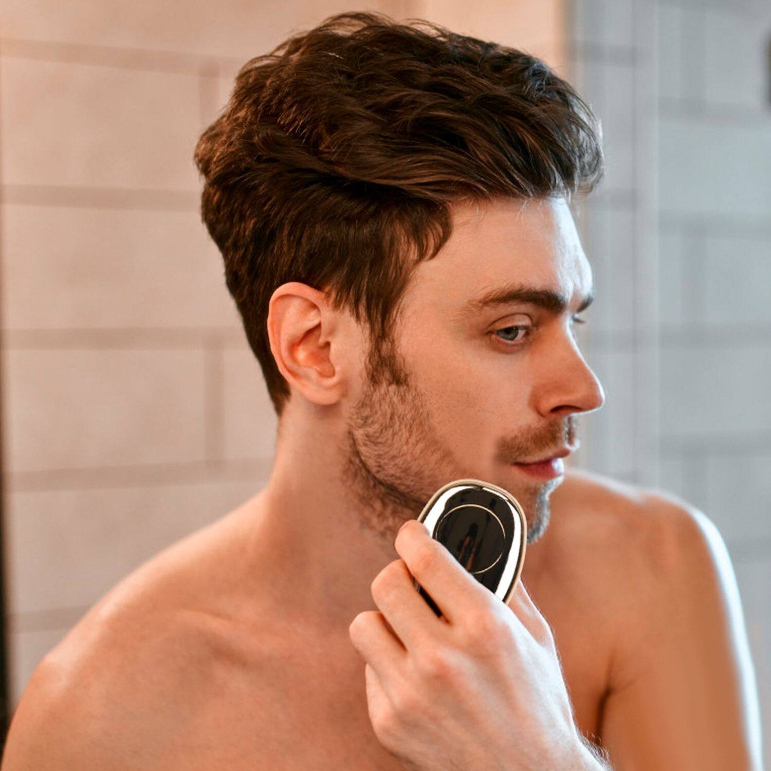 Angle. Mirfee - On-the-Go Beard Trimmer: Portable Electric Shaver with LED Screen for Men - Gold.