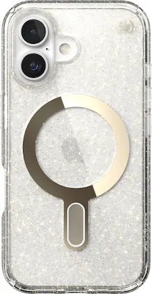 Speck - Presidio Lux Case with MagSafe for Apple iPhone 16 - Clear/Gold Glitter