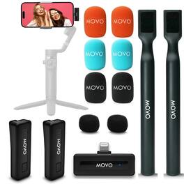 MOVO - Wireless Mini DI Duo Dual Ultra Compact Wireless Lavalier Microphones for iPhone with Handheld Adapter