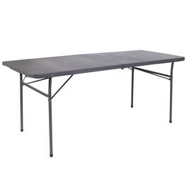Emma + Oliver - 6-Foot Bi-Fold Plastic Banquet and Event Folding Table with Handle - Dark Gray