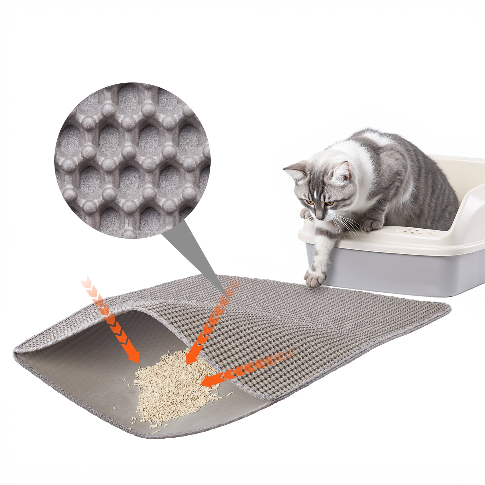 Front. VEVOR - Cat Litter Mat, 30 x 24 in, Double-Layer Litter Box Mat, Non-Slip & Urine-Proof Litter-Trapping Mats - Gray.