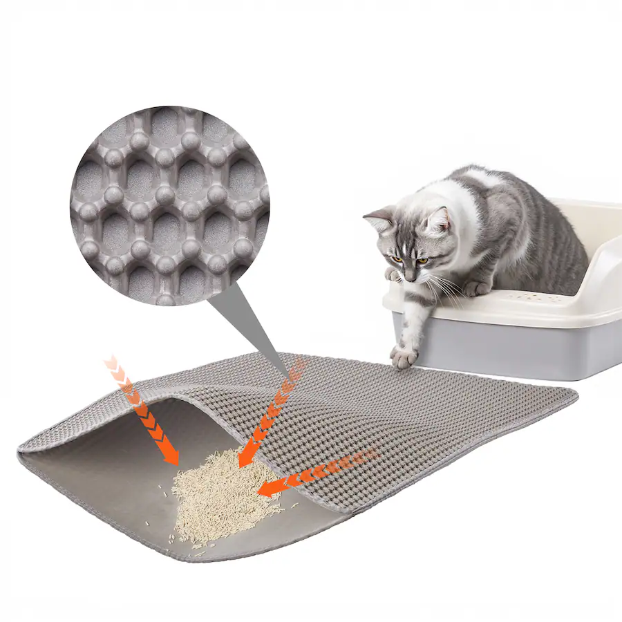 VEVOR Cat Litter Mat, 30 x 24 in, Double Layer Litter Box Mat, Non Slip ...