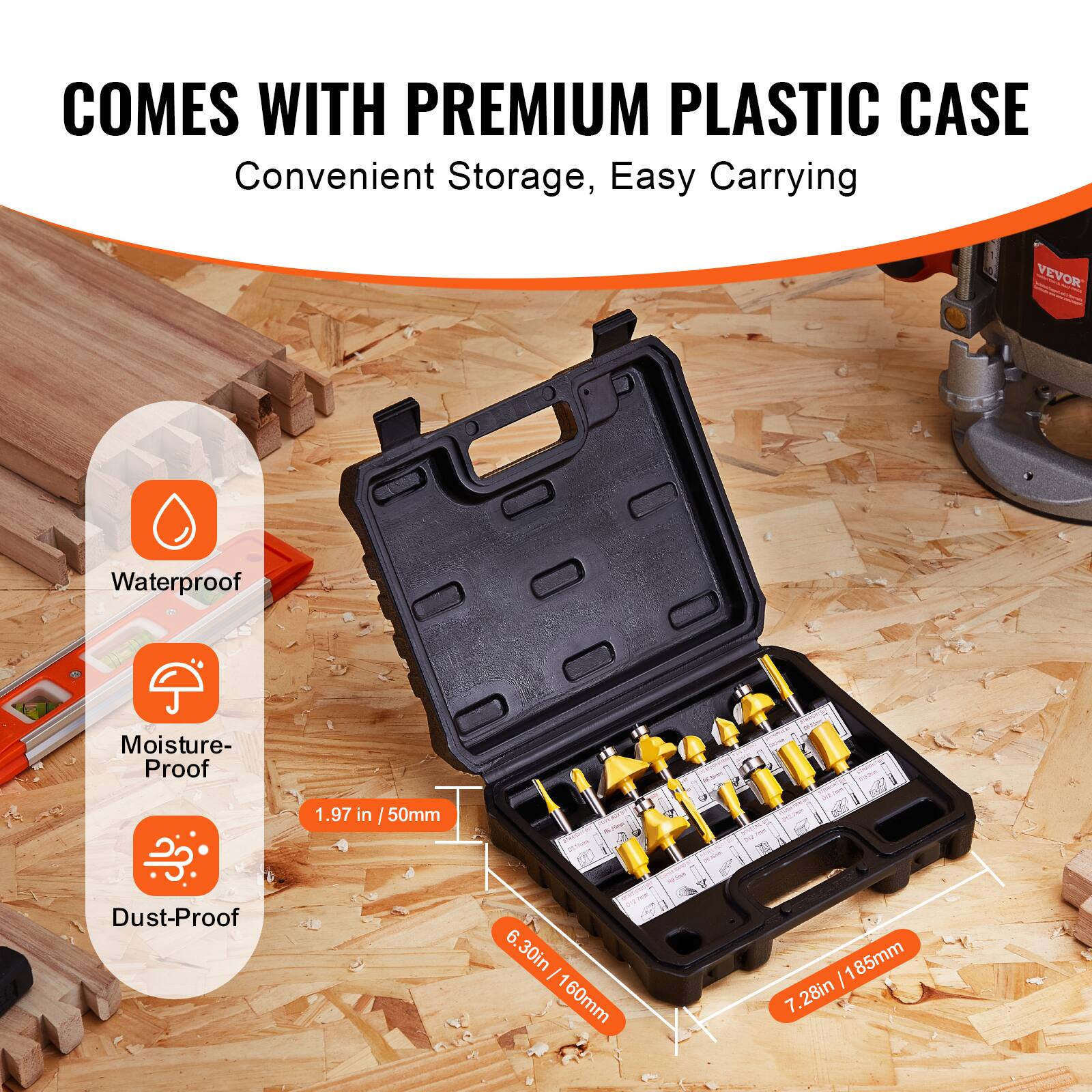 COMES WITH PREMIUM PLASTIC CASE  
Convenient Storage, Easy Carrying  

- Waterproof  
- Moisture-Proof  
- Dust-Proof  

1.97 in / 50mm  
6.30in / 160mm  
7.28in / 185mm