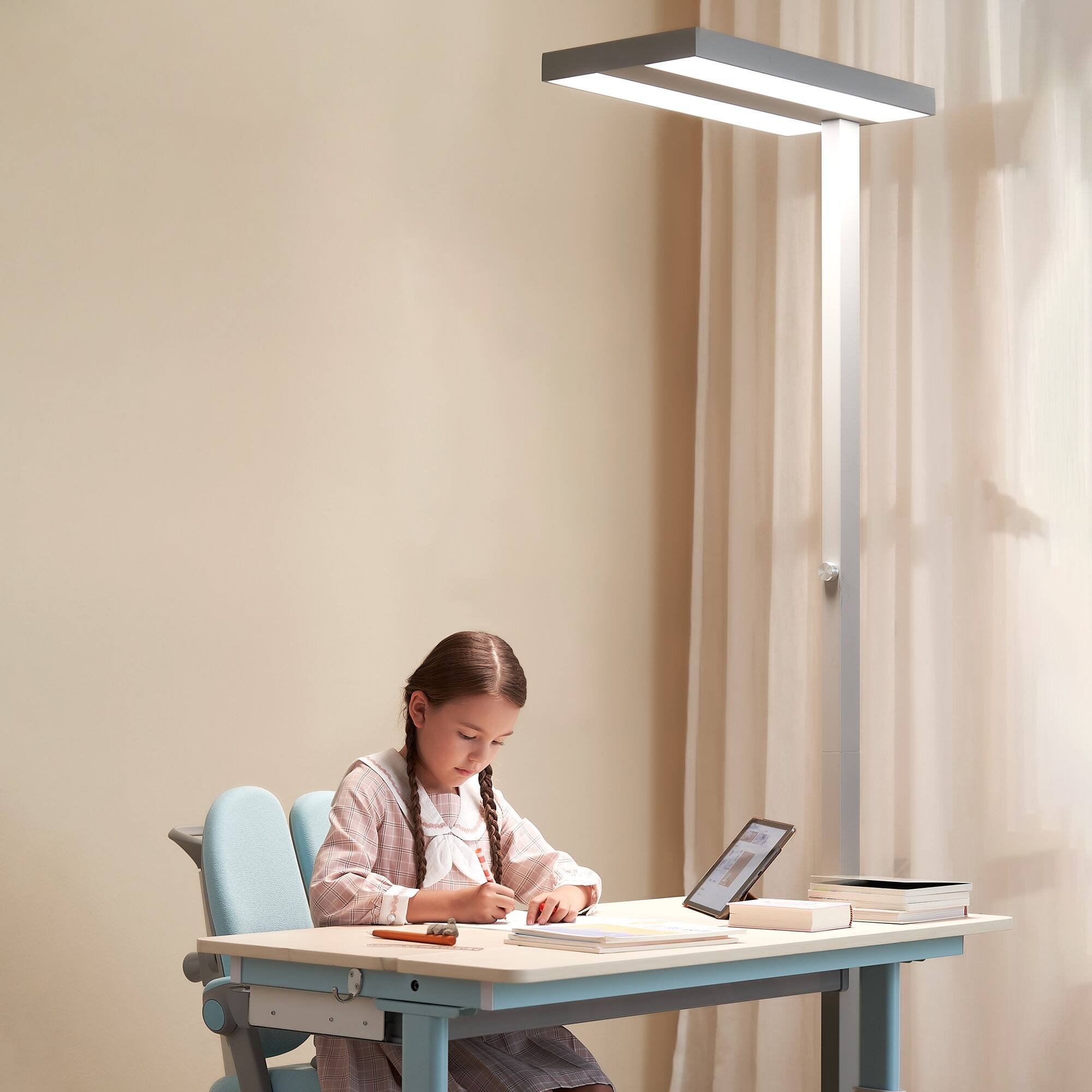 Left. Honeywell - LED Floor Lamp Modern  16000LM 4000K Sunturalux Eye Caring Tall Standing Reading Lights Natural Daylight Reading Lamp - White.