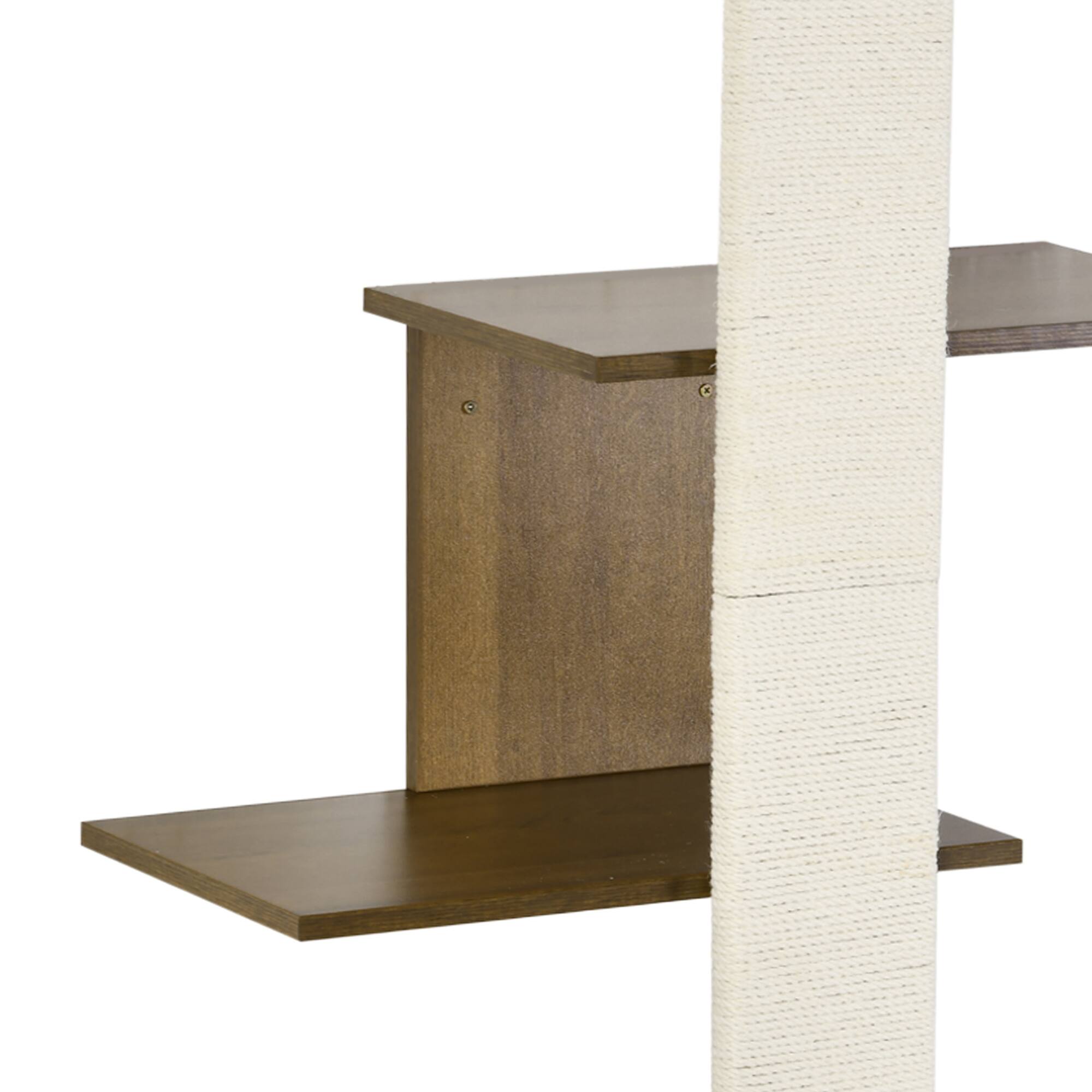 Alt View 5. Pawhut - Wall-Mounted Cat Tree, 4-Layer Cat Wall Shelves with Scratching Board, Kitten Activity Center with Cushions - Natural wood finish.
