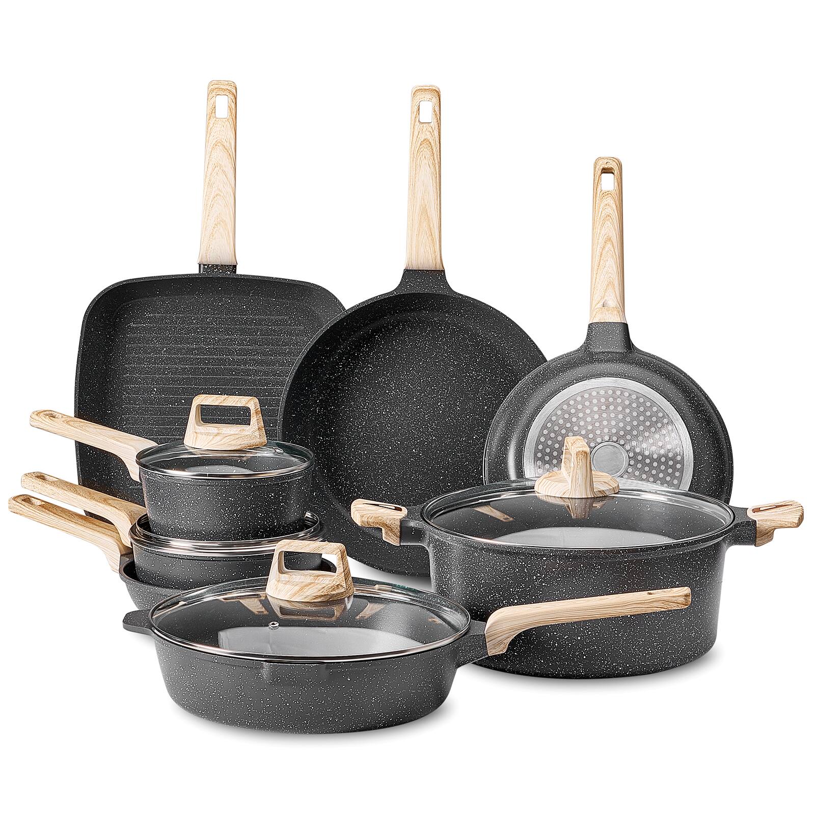Alt View 5. VEVOR - 19 Piece Pots and Pans Set, Granite Nonstick Cookware Set, Induction Cookwares, Kitchen RV Cooking Sets with Frying - Black.