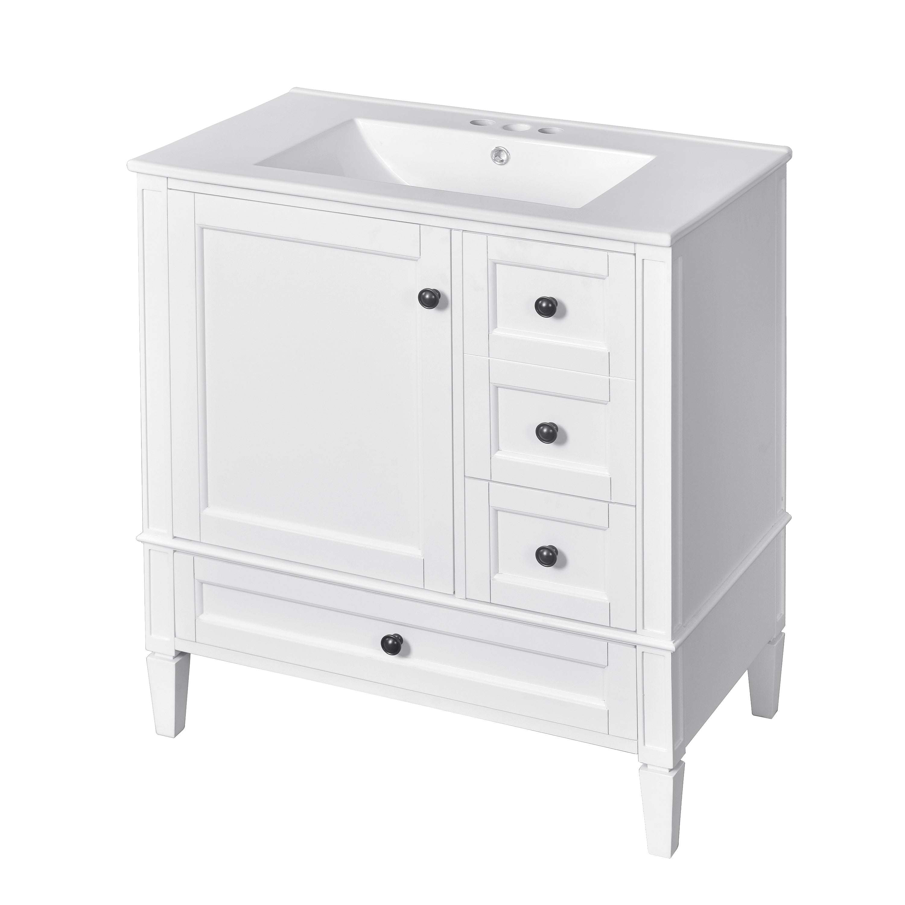 Alt View 9. Boyel Living - 30 Inch Solid Wood Bathroom Vanity with Ceramic Sink Three Drawers White - White.