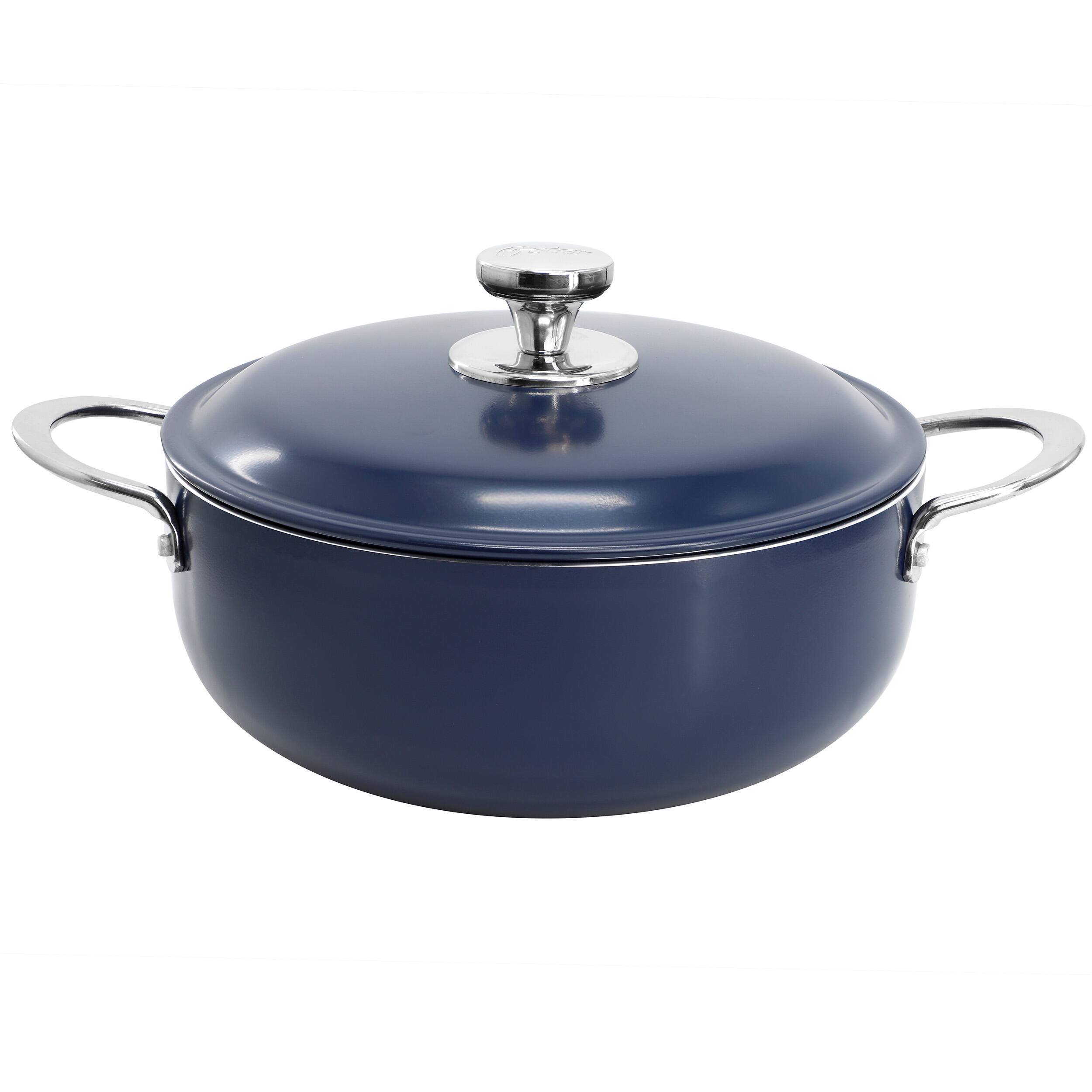 Front. Oster - Oster Cartagena 3.8 Quart Nonstick Aluminum Caldero with Lid in Dark Blue - Dark Blue.