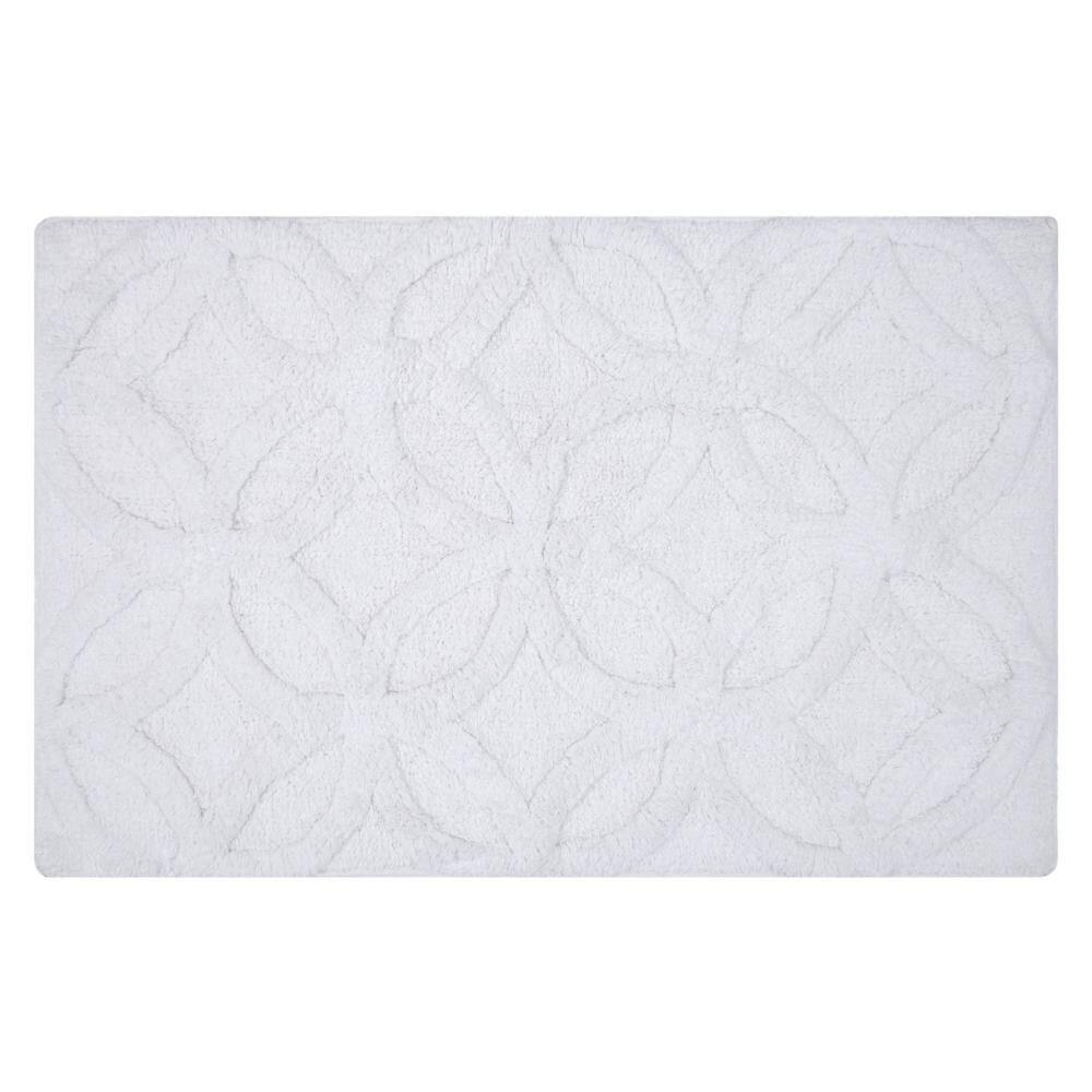 Left. Knightsbridge - Knightsbridge White Cotton Non-Skid Bath Rug with Geometric Design - White.
