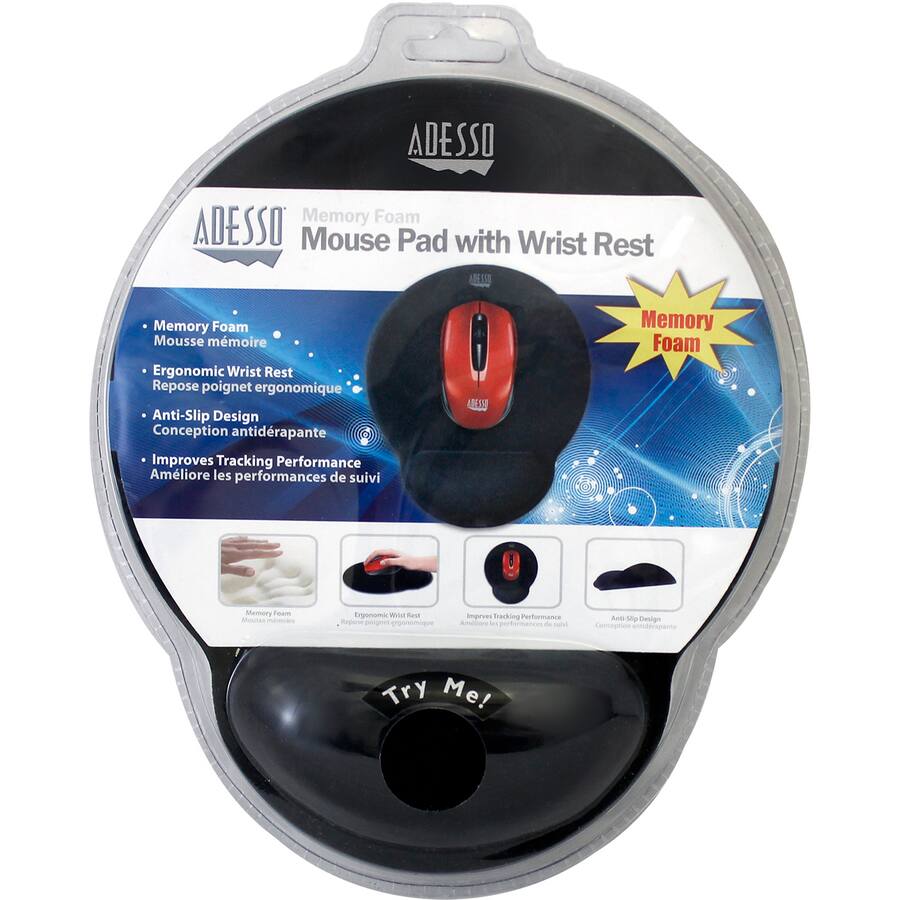 ADESSO Memory Foam Mouse Pad with Wrist Rest

- Memory Foam
  - Mousse mémoire

- Ergonomic Wrist Rest
  - Repose poignet ergonomique

- Anti-Slip Design
  - Conception antidérapante

- Improves Tracking Performance
  - Améliore les performances de suivi

Try Me!