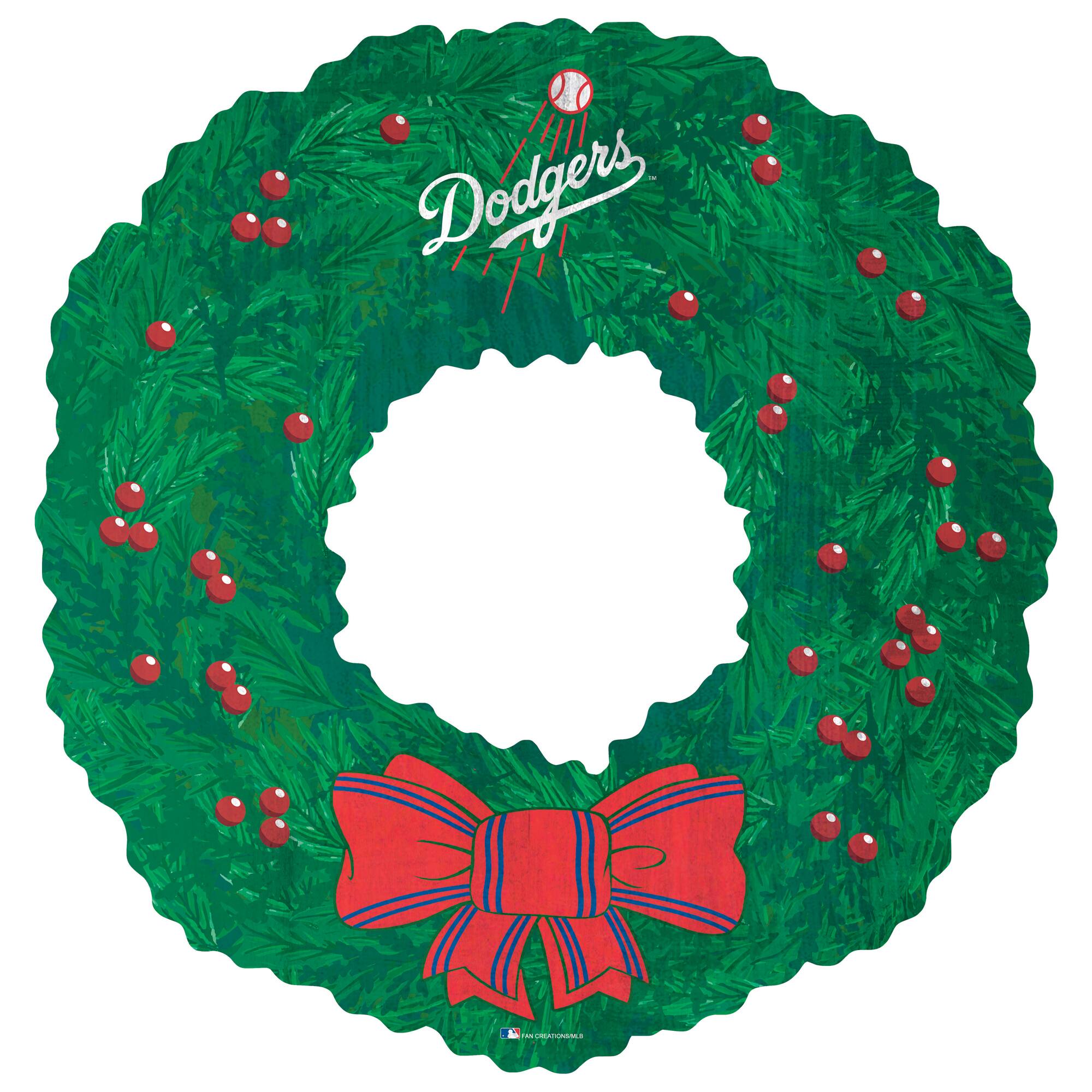 Front. Fan Creations - Los Angeles Dodgers 16'' Team Wreath Sign - Green.