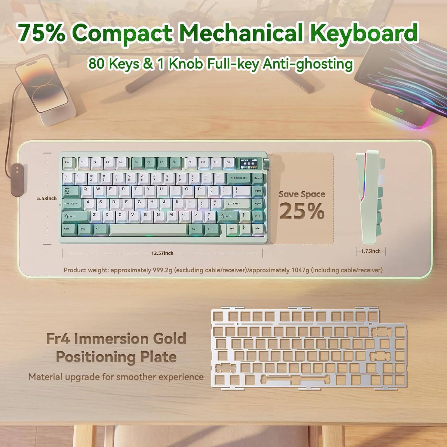 AULA Nova75 Wireless Mechanical Gaming Keyboard, RGB, Tri Mode