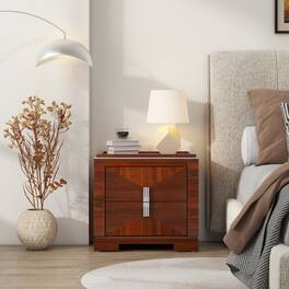 JUJABU - Mid-Century Modern Nightstand with 2 Drawers Storage, Heavy Duty Base for Bedroom - Dark Brown