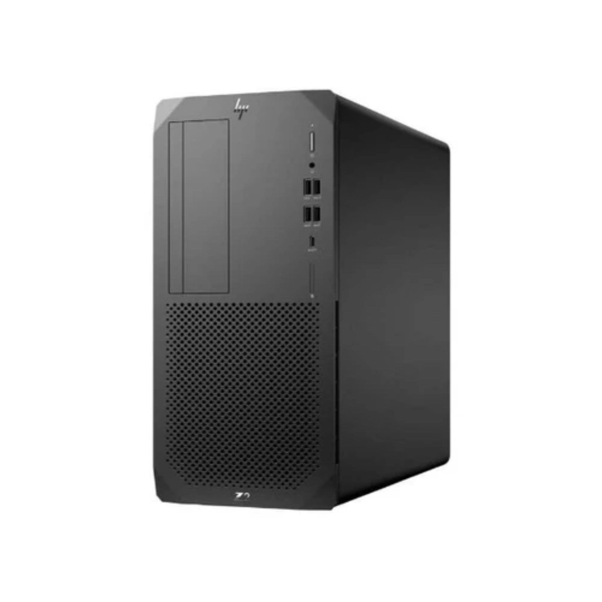 Front. HP - Z2 TOWER G4 Intel Xeon E-2144G 3.6 GHz 16 GB DDR4 1 TB SSD NVIDIA Quadro P1000 Windows 11 Pro Workstation Desktop - Black.
