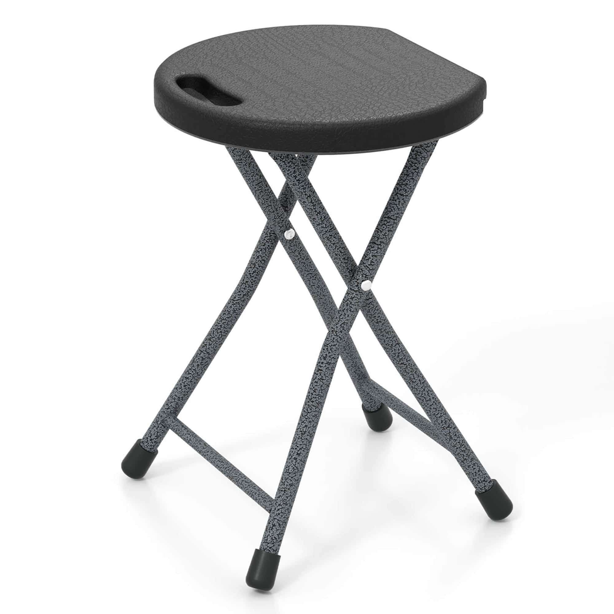 Costway - 1 PCS 18"H Folding Stool Portable & Foldable Camping Chair with Built-in Handle Black - Black,Silver