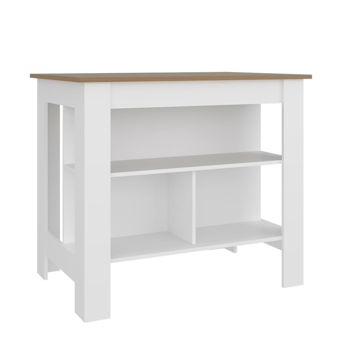 Back. Loheer - Loheer White and Natural Oak Kitchen Island with Storage Cabinet - White and Natural Oak.