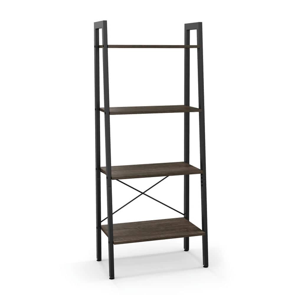 Kadyn - Open Bookcase Book Shelf,Storage Shelf Unit Plant Stand,4-Tier Bookshelf with Metal Frame and Adjustable Foot Pads-Oak - Gray