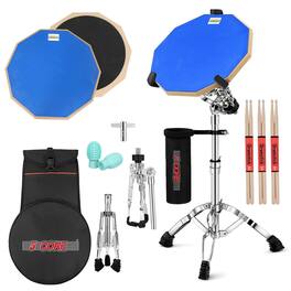 5 CORE - 5Core Drum Practice Pad Set 12" Snare Drumming Stand 2 Sided Silent Drummer Kit - Blue
