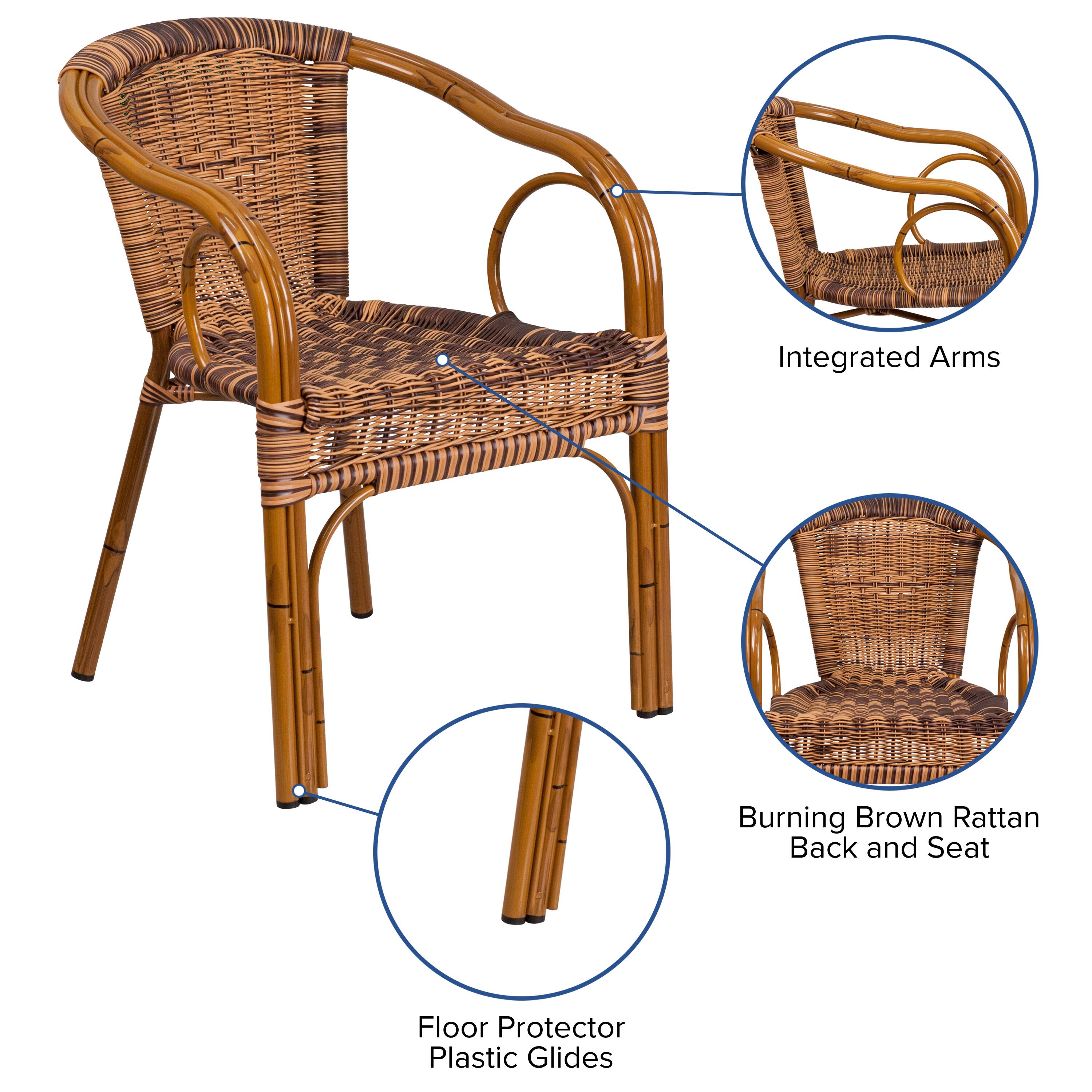 Integrated Arms  
Burning Brown Rattan Back and Seat  
Floor Protector Plastic Glides
