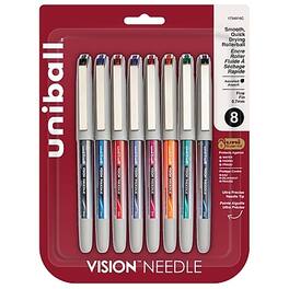 uni-ball - Vision Needle Rollerball Pens, Fine Point, 0.7mm, Assorted Ink, 8/Pack (1734916)