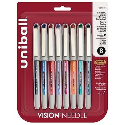 Uniball VISION NEEDLE  
Smooth, Quick Drying Rollerball Ink  
Encre Roulante Rapide  
Schreibflüssigkeitskugelschreiber  
Roller Fluide A Schage Rapide  
Assorted Assive Fine Fin  
0.7mm  
8 Ultra Precise Needle To Pointe Alguille Ultra Précise  
VISION NEEDLE