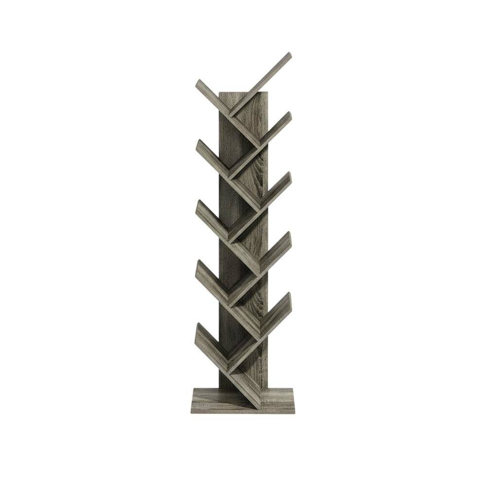 Back. FurniFact - Grey Oak 9-Tier Floor Standing Bookcase with Sturdy Wood Construction - Grey Oak.
