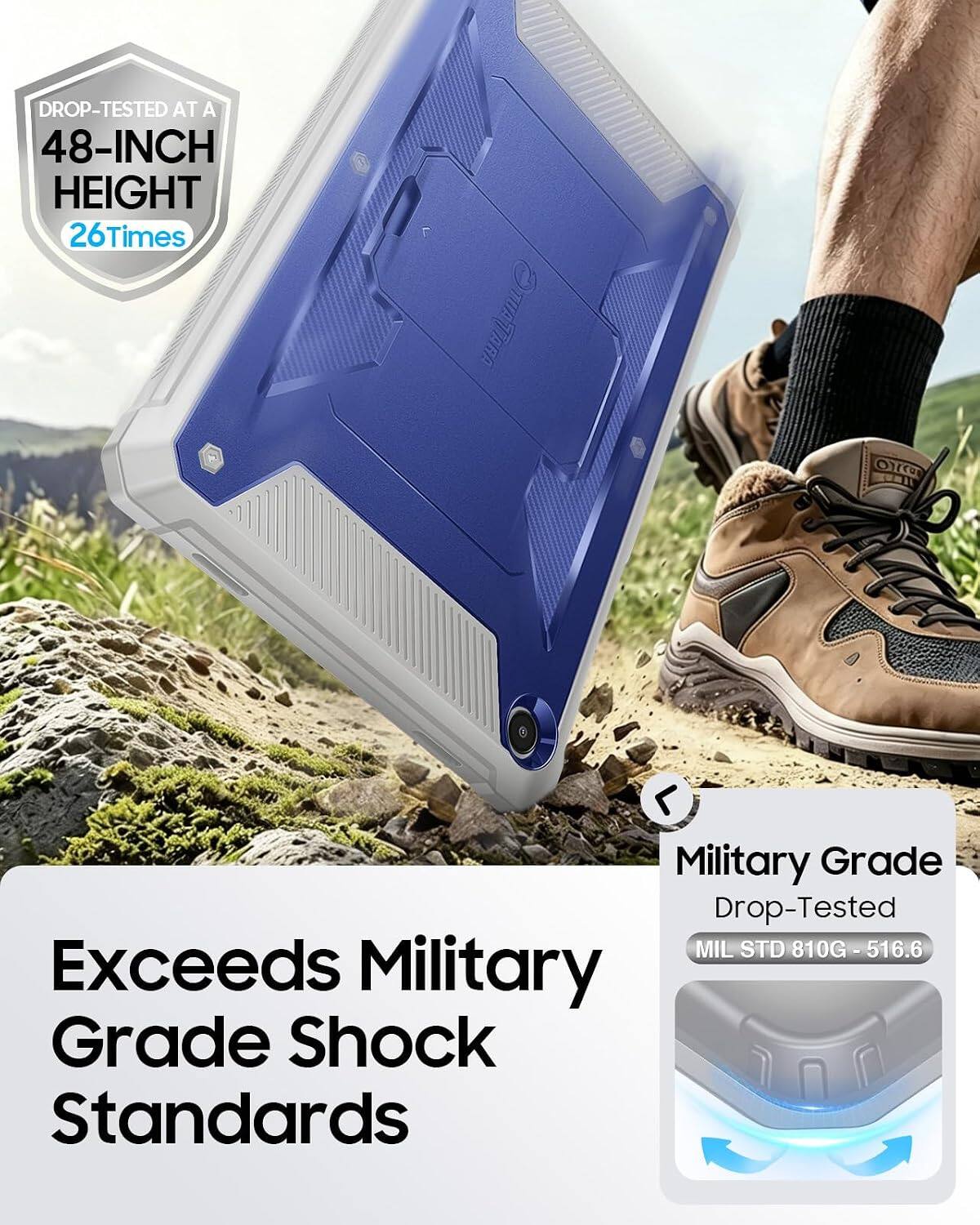 DROP-TESTED AT A 48-INCH HEIGHT 26 Times

Military Grade Drop-Tested MIL STD 810G - 516.6

Exceeds Military Grade Shock Standards