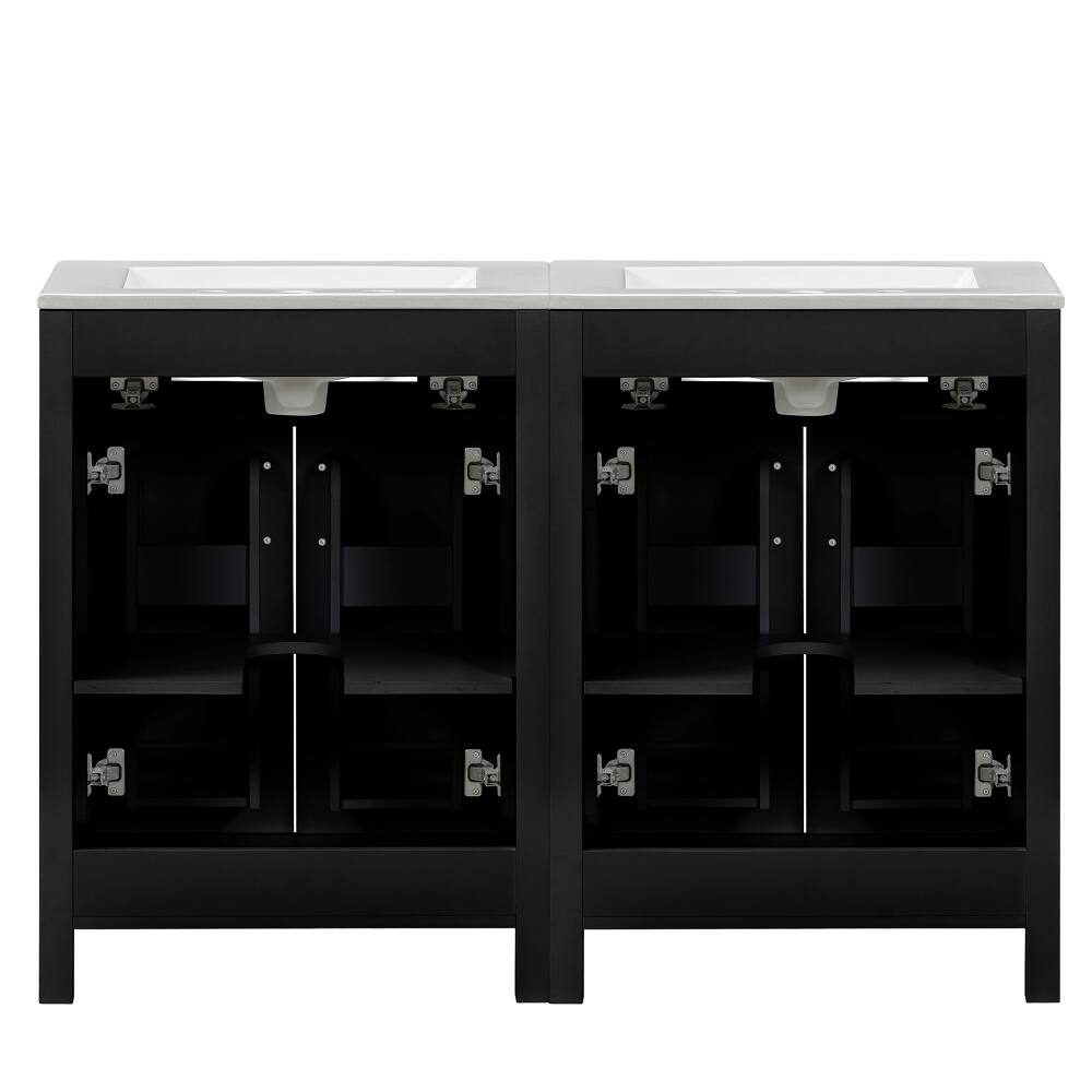 Alt View 10. Loheer - Loheer 48 inch double bathroom vanity Black Freestanding Cabinet with Dual Ceramic Sinks - Black.