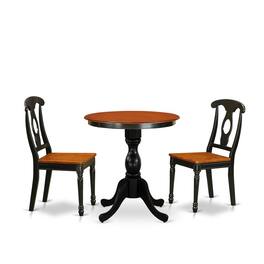 East West Furniture - 3-Piece Dining Table Set Contains a Wood Table and 2 Mid Century Dining Chairs with Napoleon Back - Multi-Color