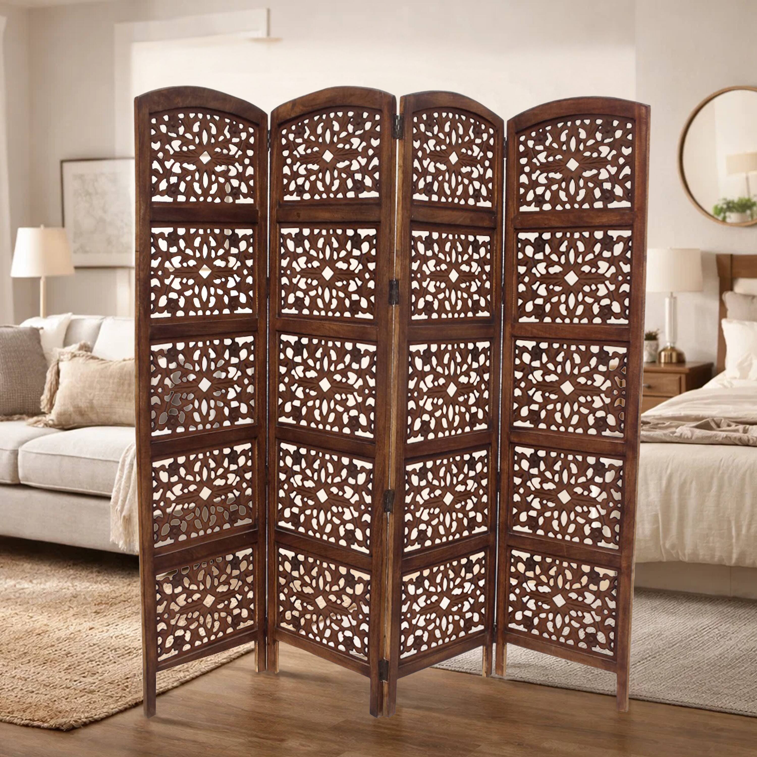 Alt View 9. Manhattan Lane - The Urban Port Handmade Foldable 4 Panel Wooden Partition Screen Room Divider - Dark Brown.