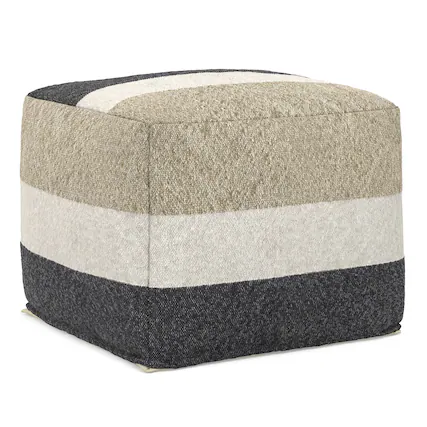 Front. Simpli Home - Claudette 18 inch Wide Boho Pouf in Multicolor Acrylic Fabric, Assembled - Multi Colour.