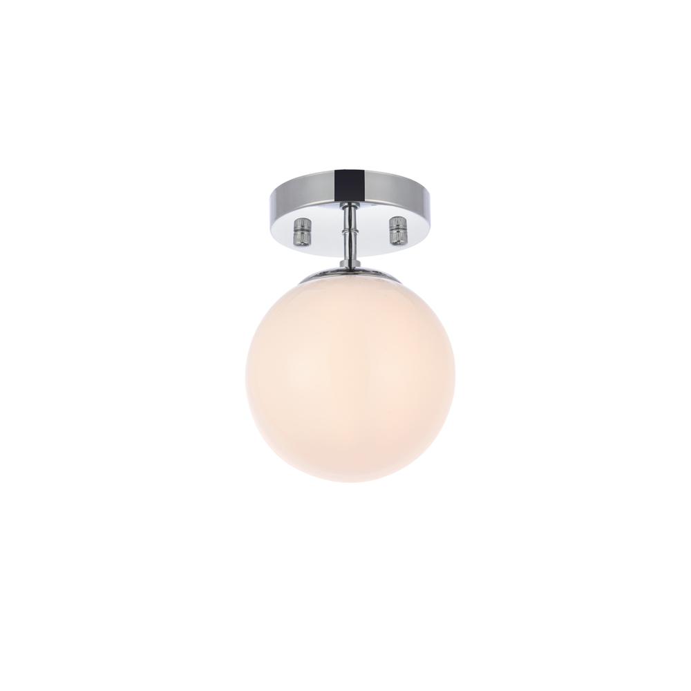 Back. Living District - Mimi six inch dual flush mount and bath sconce in chrome with frosted glass - Chrome And Frosted White.